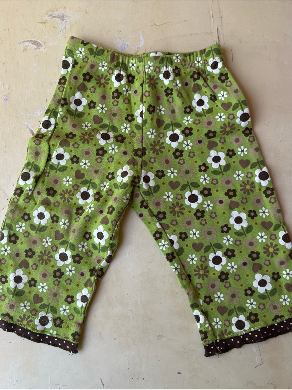Carter's Green Floral Straight Leg Bottoms with Brown Polka Trim